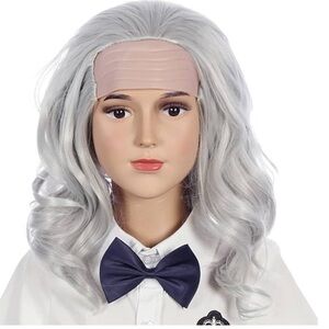 Halloween Costume Wig, Gray hair with faux skin forehead